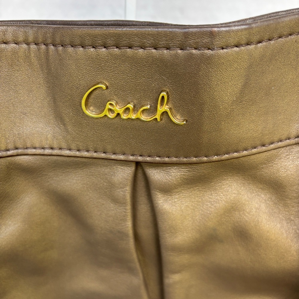 Coach Shoulder Bag Womens Medium Bronze Metallic Leather Pleated Gold Hardware - Picture 3 of 12